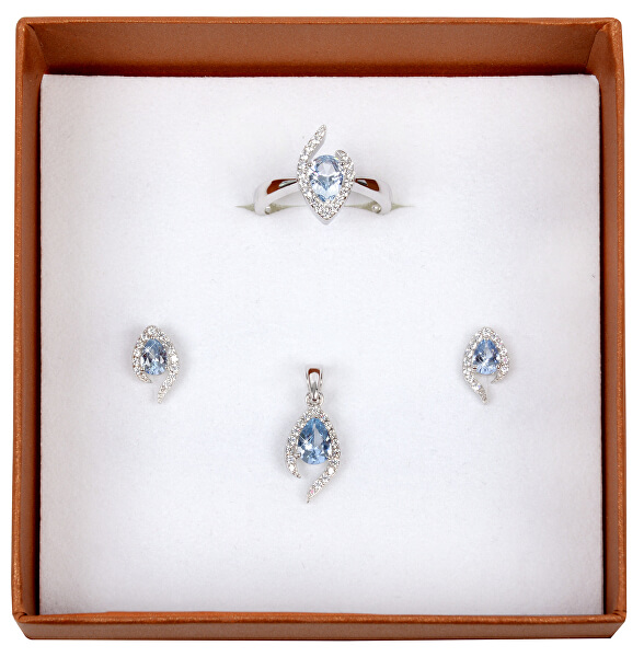 Stříbrný prsten s modrým krystalem SC115