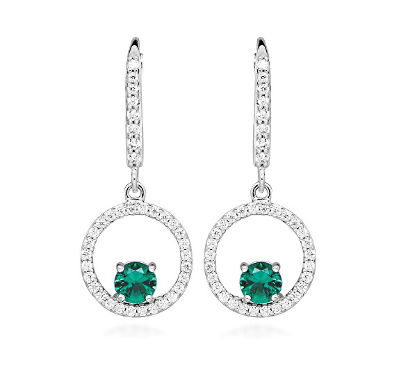 Stříbrné náušnice se zirkony a syntetickými smaragdy Colored Stones SC633