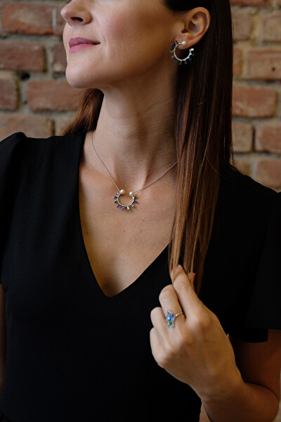 Dámsky náhrdelník so zirkónmi a perlami SC349