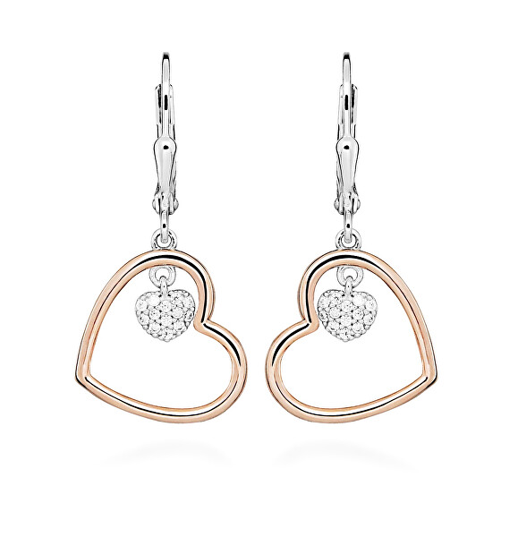 Stříbrné visací bicolor náušnice Love & Infinity SC620