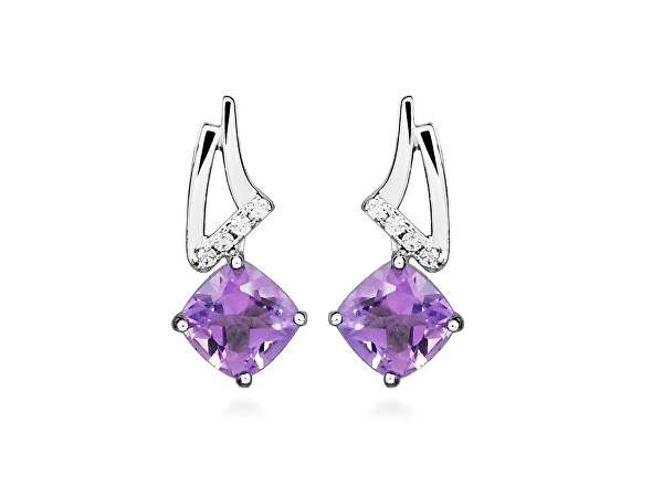Stříbrné náušnice s ametystem Colored stones SC675