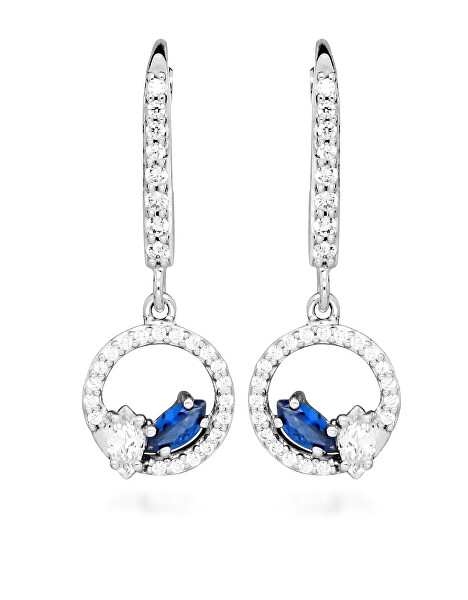 Stříbrné náušnice se zirkony a syntetickými safíry Colored Stones SC630