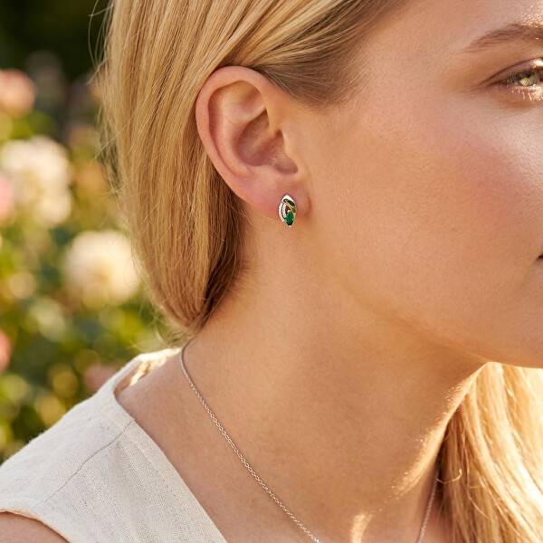 Stříbrné pecky se zirkony a syntetickými smaragdy Colored Stones SC654