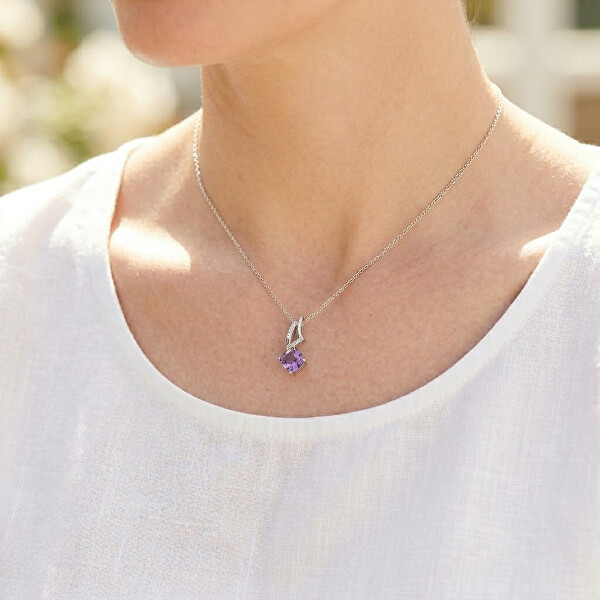 Stříbrný náhrdelník s ametystem Colored stones SC674 (řetízek, přívěsek)