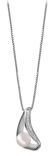 Elegantný náhrdelník so zirkónmi a perličkou SC297 (retiazka, prívesok)