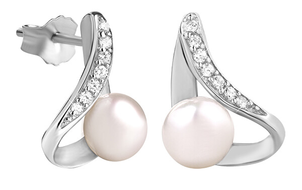 Elegante Ohrringe mit Zirkonen und Perle SC298