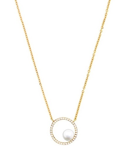 Slušivý pozlacený náhrdelník s kubickými zirkony a perlou SC501
