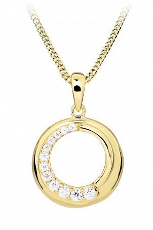 Překrásný pozlacený náhrdelník s kubickými zirkony SC492 (řetízek, přívěsek)