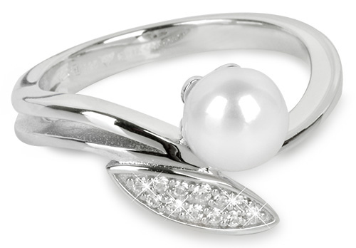 Elegante Silberring mit Zirkonen und Perle SC215