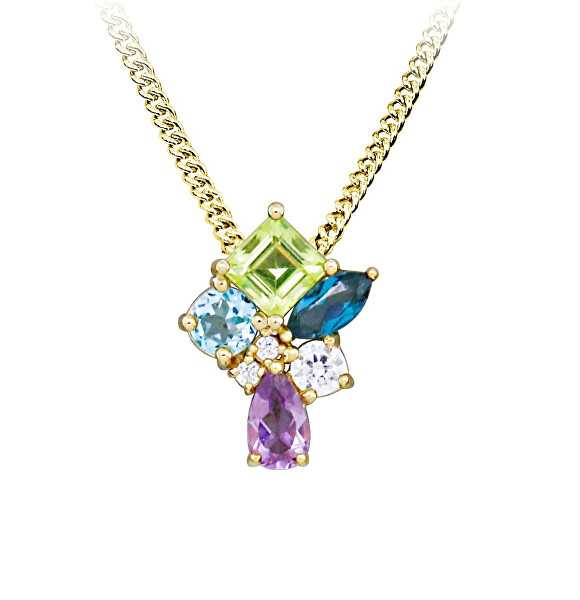 Hravý pozlacený náhrdelník Colored stones SC626 (řetízek, přívěsek)