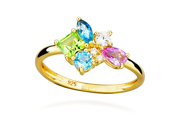 Hravý pozlacený prsten Colored stones SC625