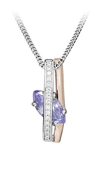Módní náhrdelník s fialovým kubickým zirkonem SC465 (řetízek, přívěsek)