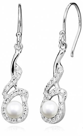Teneri orecchini in argento con perla e zirconi SC414