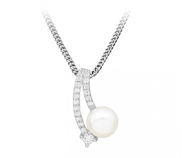 Něžný náhrdelník s perlou a zirkony SC416