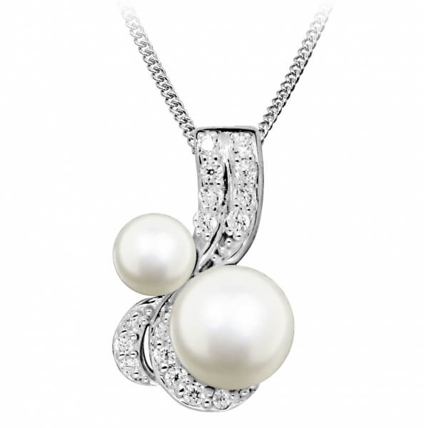 Očarujúce náhrdelník s perlami a zirkónmi SC422 (retiazka, prívesok)