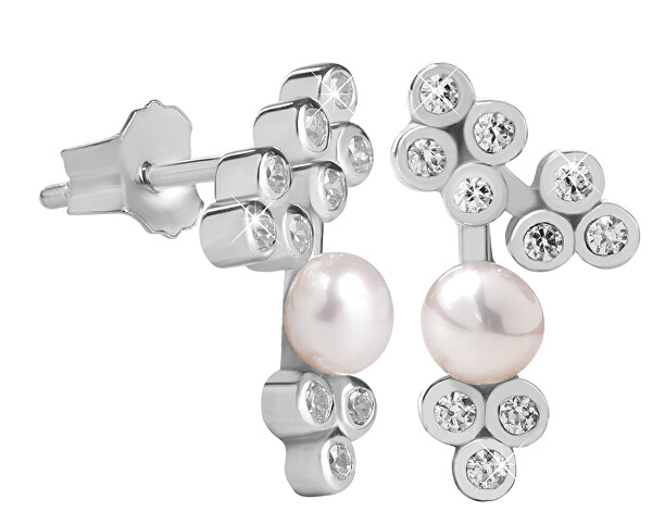 Okouzlující stříbrné náušnice s perličkou Pearls SC314