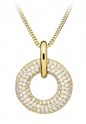 Pôvabný pozlátený náhrdelník so zirkónmi SC497 (retiazka, prívesok)