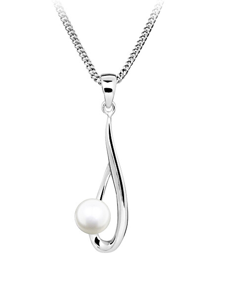 Půvabný stříbrný náhrdelník s pravou perlou Pearls SC611 (řetízek, přívěsek)