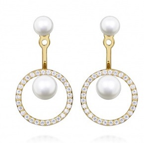 Orecchini eleganti placcati in oro con zirconi e perla SC502