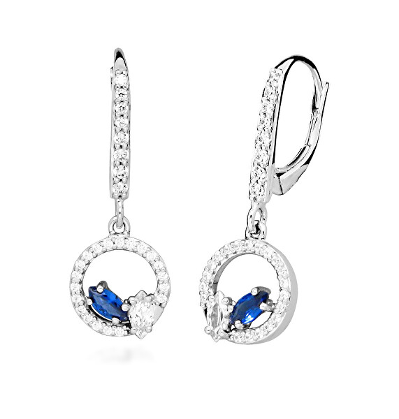 Stříbrné náušnice se zirkony a syntetickými safíry Colored Stones SC630