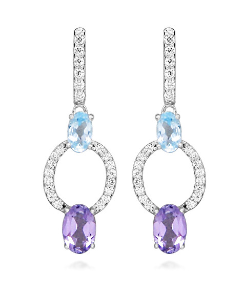 Stříbrné visací náušnice s kubickými zirkony Colored Stones SC636