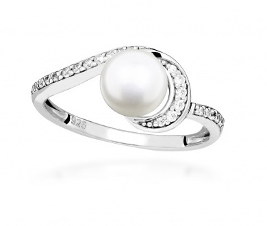 Anello in argento con zirconi cubici e vera perla SC496