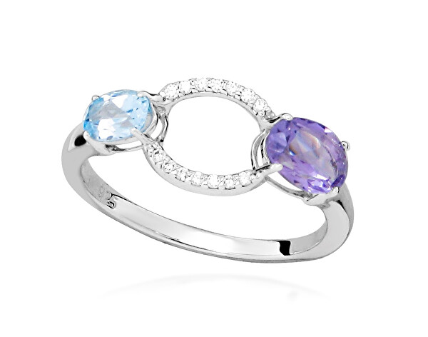 Hravý stříbrný prsten s kubickými zirkony Colored stones SC634