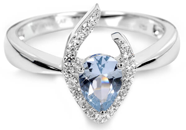 Stříbrný prsten s modrým krystalem SC115
