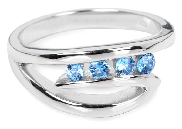 Stříbrný prsten s modrými krystaly SC136