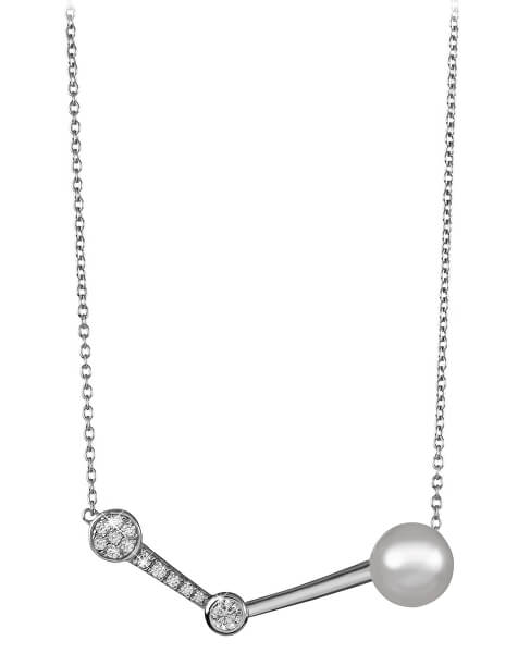 Stílusos ezüst nyaklánc cirkóniákkal és gyöngy SC337