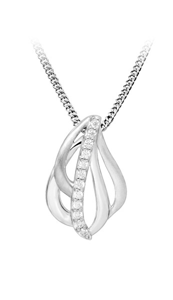 Třpytivý stříbrný náhrdelník s kubickými zirkony SC481 (řetízek, přívěsek)