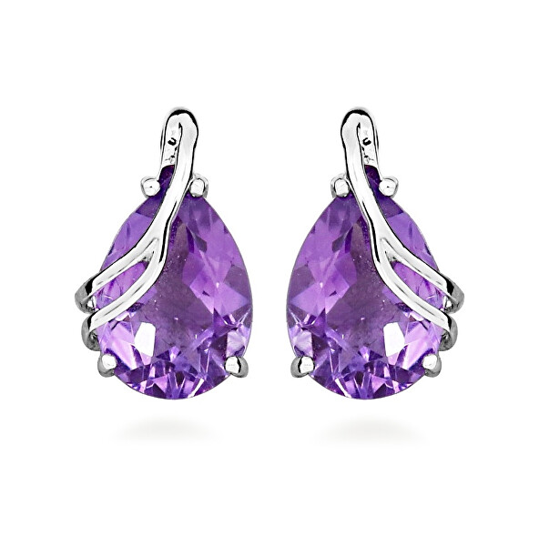 Úchvatné stříbrné náušnice s ametystem Colored Stones SC589