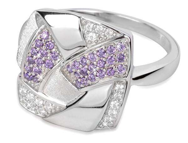 Stříbrný prsten s fialovými zirkony Colored stones SC058