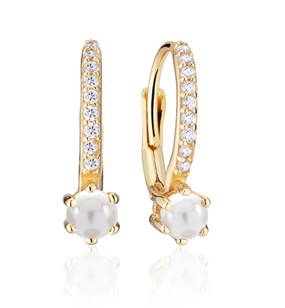 Eleganti orecchini placcati oro con perle autentiche Rimini SJ-E22112-CZPL-SG