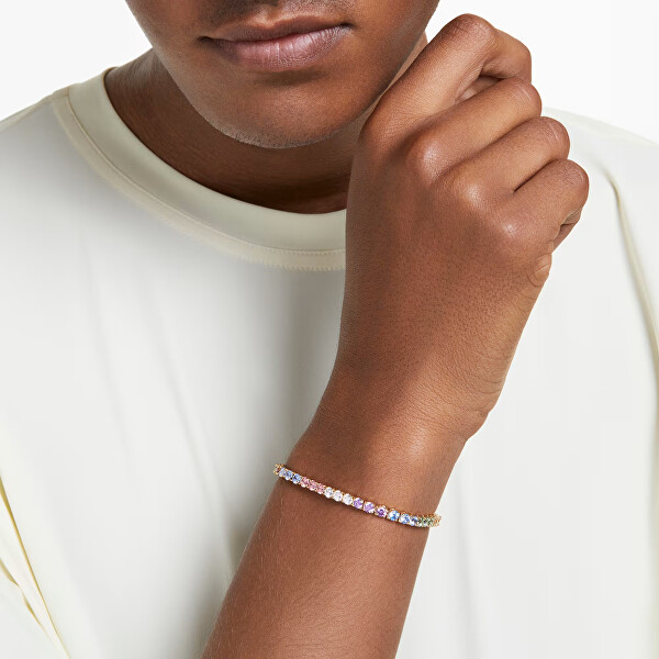 Třpytivý pozlacený náramek s barevnými zirkony Matrix Tennis 5685691