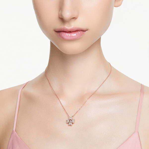 Bellissima collana oro rosa Quadrifoglio con cristalli Idyllia 5674211