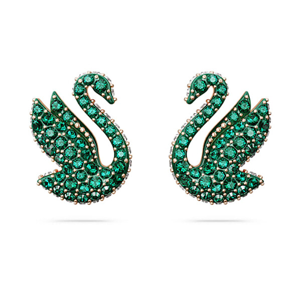 Luxusné náušnice so zelenými kryštálmi Labuť Iconic Swan 5650063