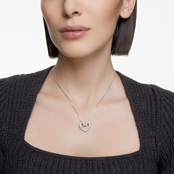 Něžný rhodiovaný náhrdelník Srdce Una 5625533