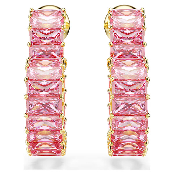 Pozlacené srdíčkové náušnice s růžovými Swarovski zirkony Matrix 5706340