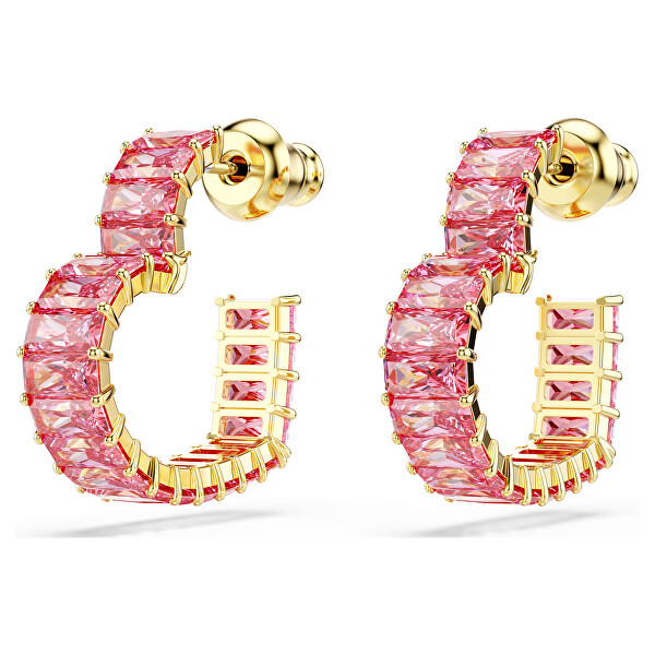 Pozlacené srdíčkové náušnice s růžovými Swarovski zirkony Matrix 5706340