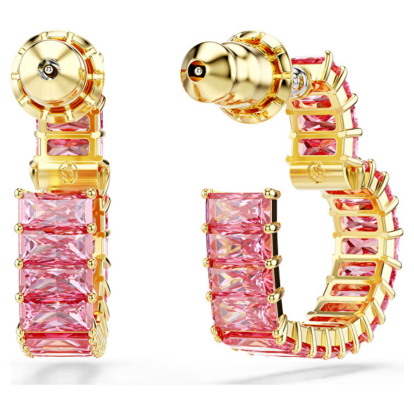 Pozlacené srdíčkové náušnice s růžovými Swarovski zirkony Matrix 5706340