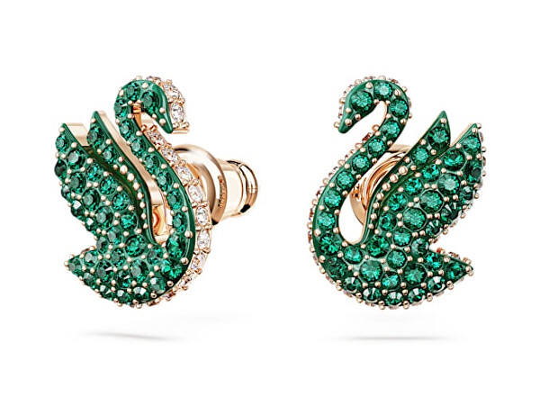 Luxusní náušnice se zelenými krystaly Labuť Iconic Swan 5650063