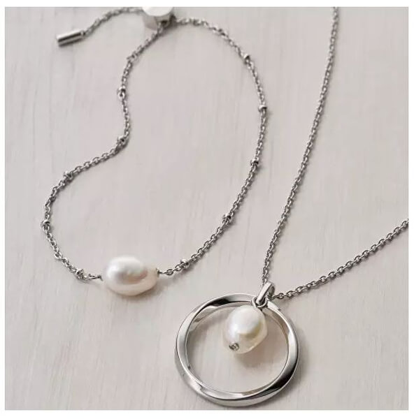 Luxusné oceľový náhrdelník s pravou riečnou perlou Agnetha SKJ1395040