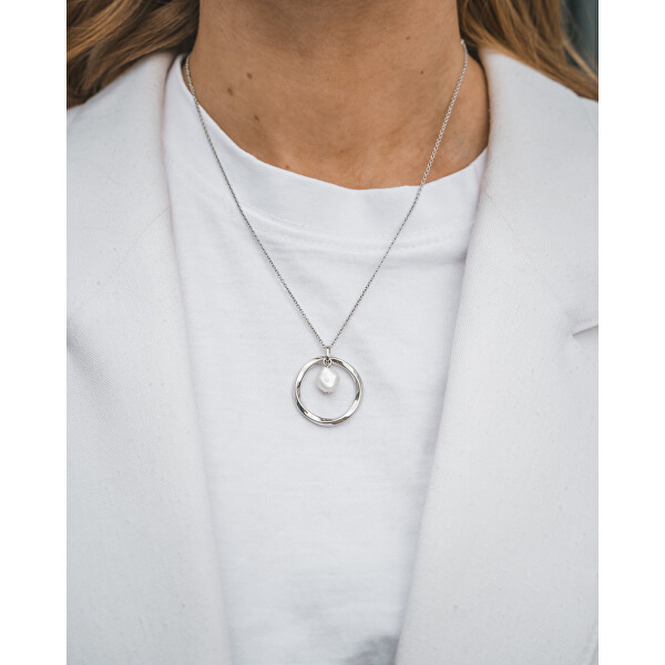 Luxusné oceľový náhrdelník s pravou riečnou perlou Agnetha SKJ1395040