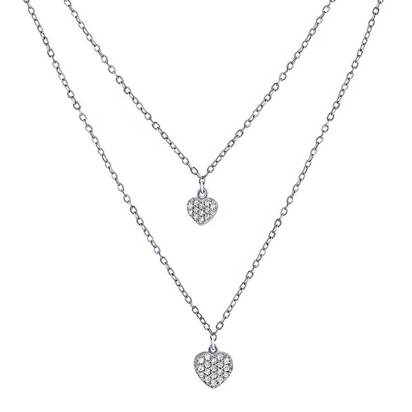 Dupla ezüst szív nyaklánc medállal Brilliance Zirconia kővel MSS165N