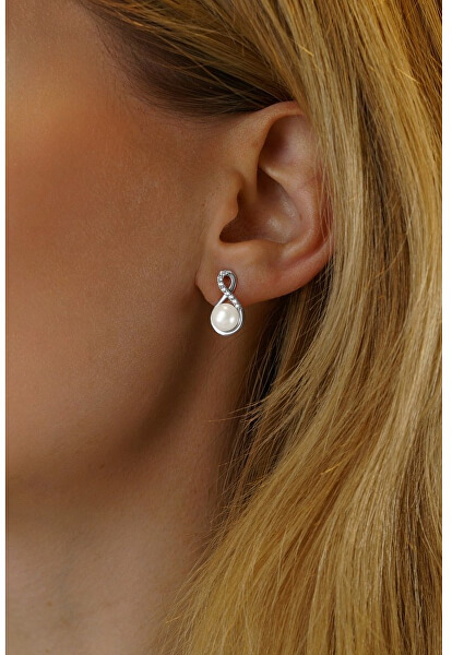 Original silberne Ohrringe mit echter weißer Perle  JST16959E