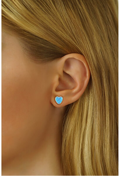 Szív fülbevalók kék szintetikus opállal LPS0857B