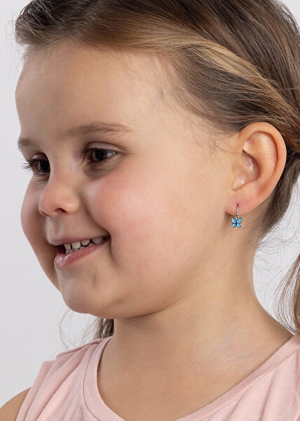 Stříbrné dětské náušnice Motýl - světle modrý SILVEGOB70273-sm
