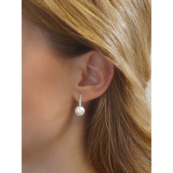 Ezüst/aranyozott fülbevaló CASSIDY fehér gyönggyel Swarovski® kristályokkal LPS0639ESWWGP