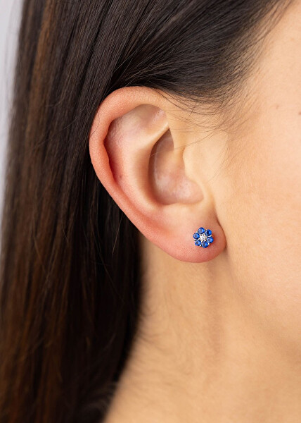 Stříbrné náušnice pecky pomněnky s čirým a modrým Brilliance Zirconia dámské i dětské SILVEGOB31895SBDB